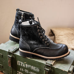 定制 REwrite编界® x 红风复古 6寸油井工装靴马毛拼接牛皮复古男靴
