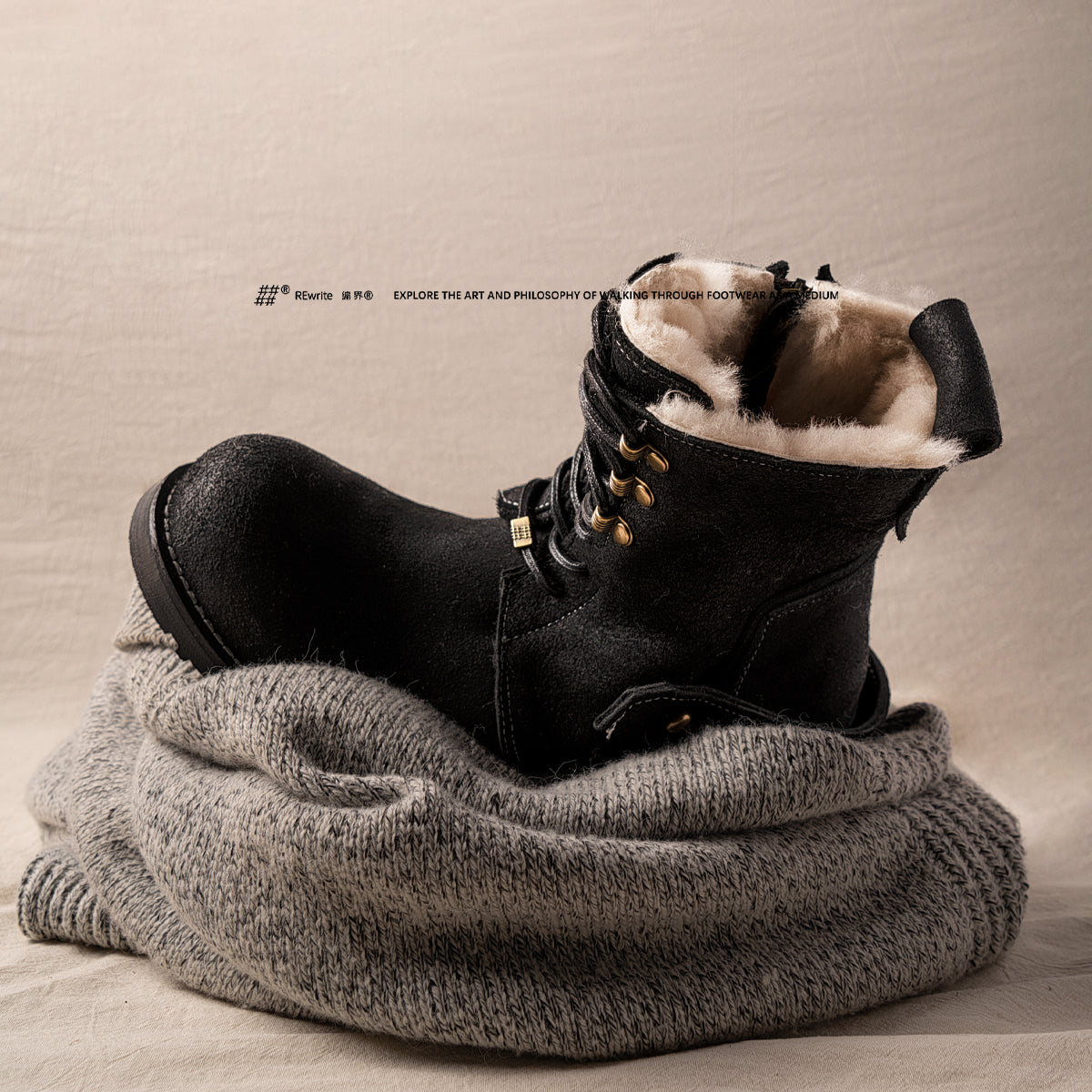 定制 REwrite编界®「羁 」皮羊毛一体高帮雪地靴加厚Ortholite®