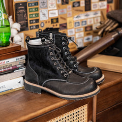 定制 REwrite编界® x 红风复古 6寸油井工装靴马毛拼接牛皮复古男靴