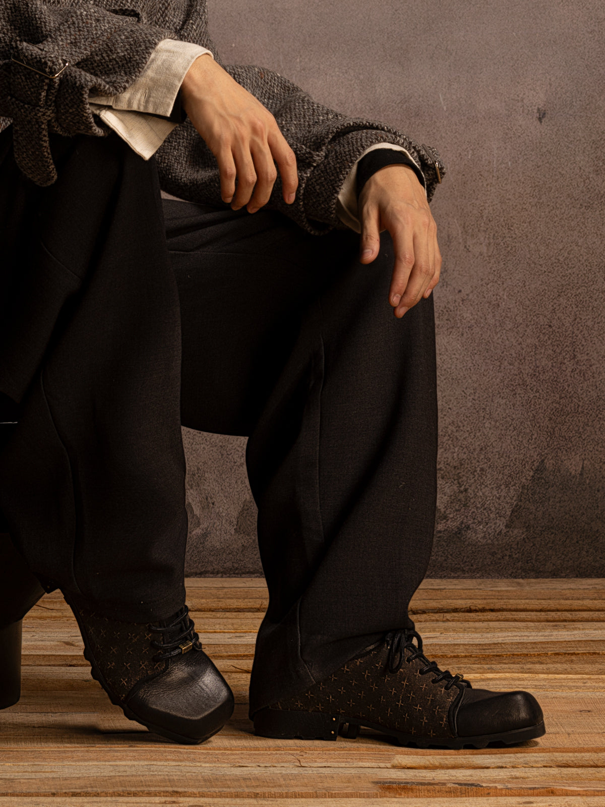 定制 REwrite编界®「十字方寸」 香云纱牛皮书生鞋方头复古休闲手工皮鞋25春