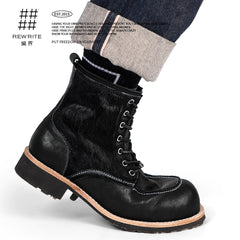 定制 REwrite编界® x 红风复古 6寸油井工装靴马毛拼接牛皮复古男靴